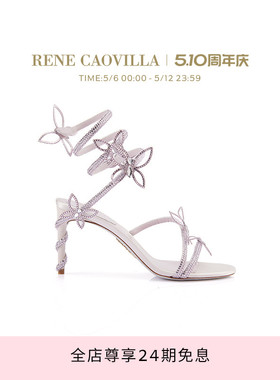 【礼物】RENE CAOVILLA MARGOT系列水钻蝴蝶结绑带高跟凉鞋