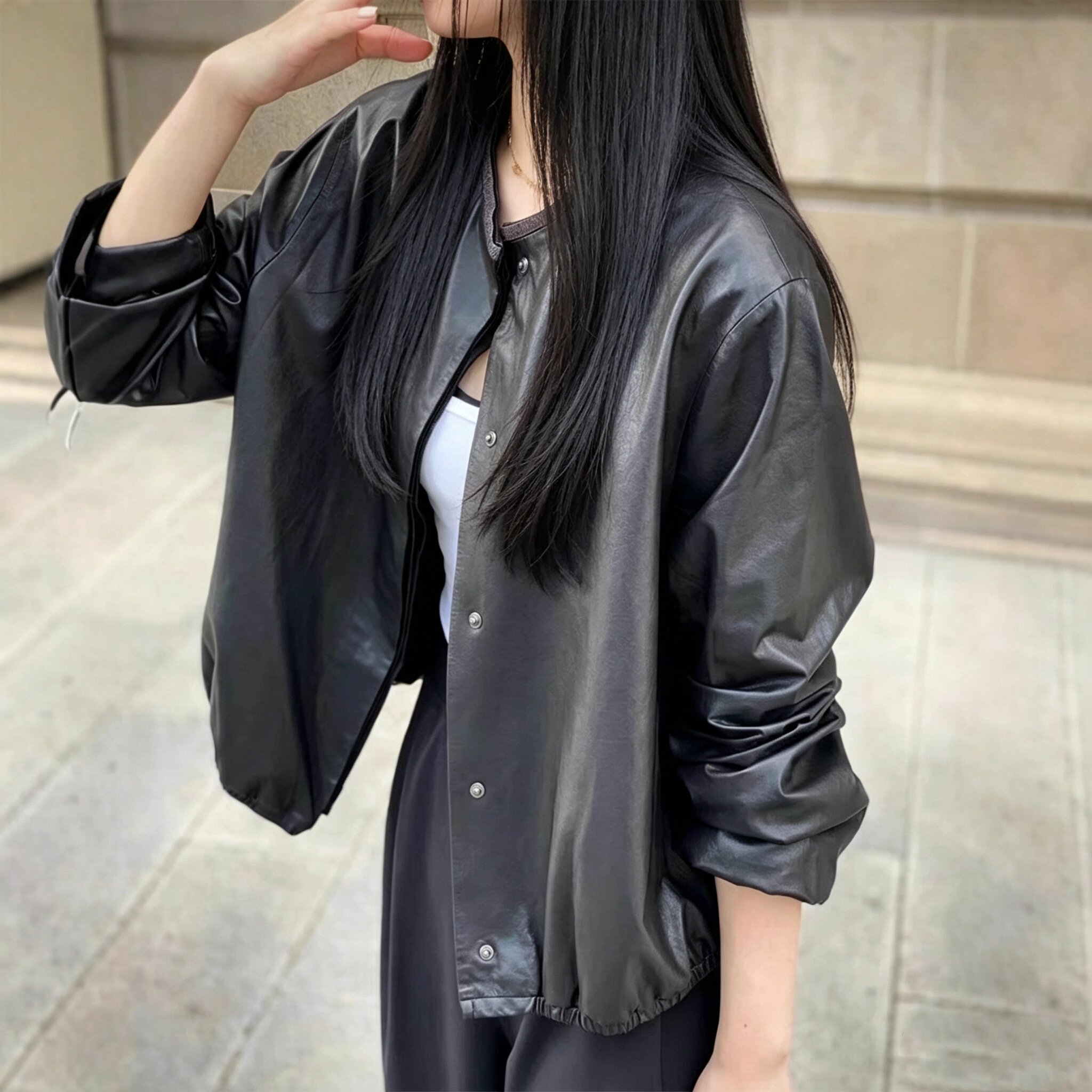 BC同款薄款植鞣绵羊皮女短款皮衣