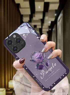 水晶玫瑰适用苹果14手机壳iphone14promax新款时尚13pro紫色创意12清新小众xs全包镜头max女XR轻奢ins风11套8