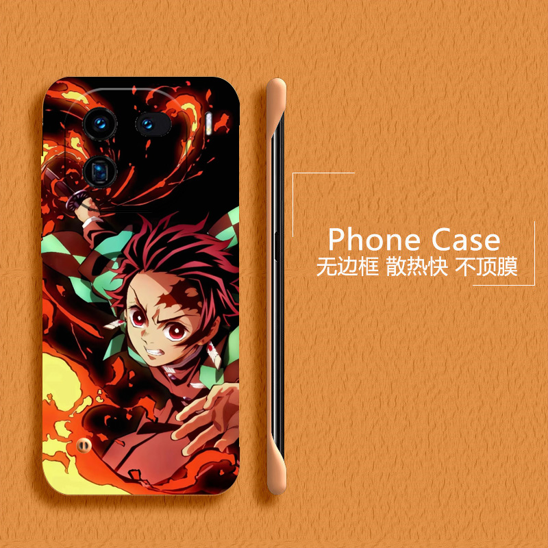 鬼灭之刃适用vivoiqoo12手机壳爱酷13pro无边框iQOOz9散热neo8pro新款z7半包z7i超薄z7x硬z8防摔y35m+套5g女