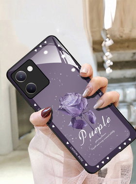 水晶玫瑰适用vivoy100手机壳新款V2313A时尚紫色创意清新小众全包viviy丫维沃1005镜头轻奢防摔男女情侣外壳