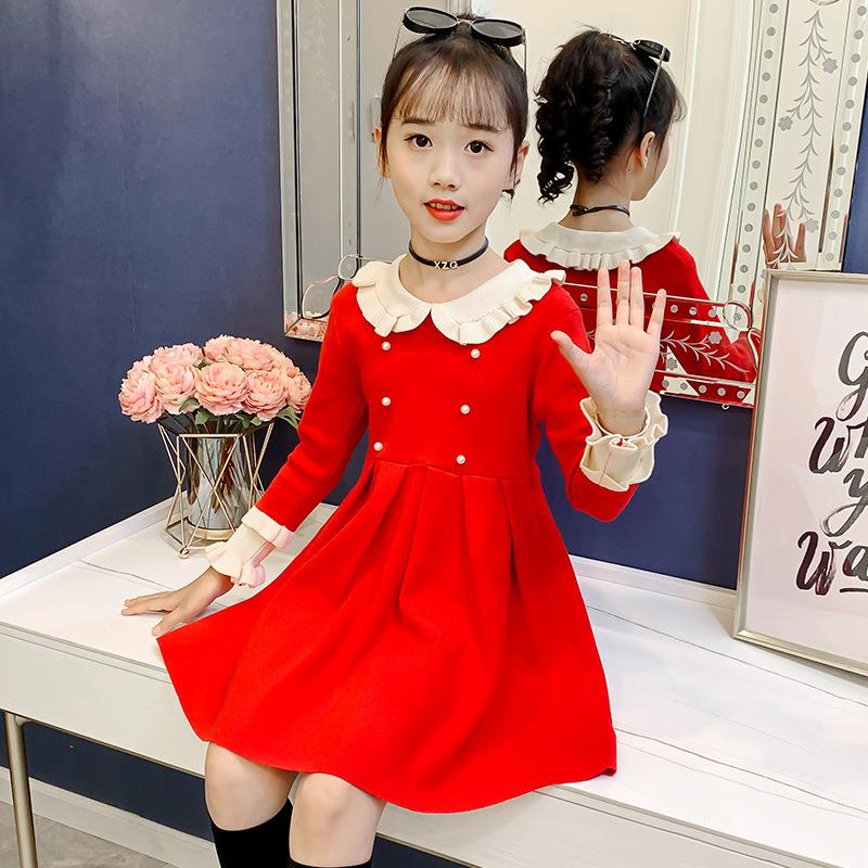 冬新款女童毛衣裙长裙甜美可爱幼儿园学院风校服洋气春