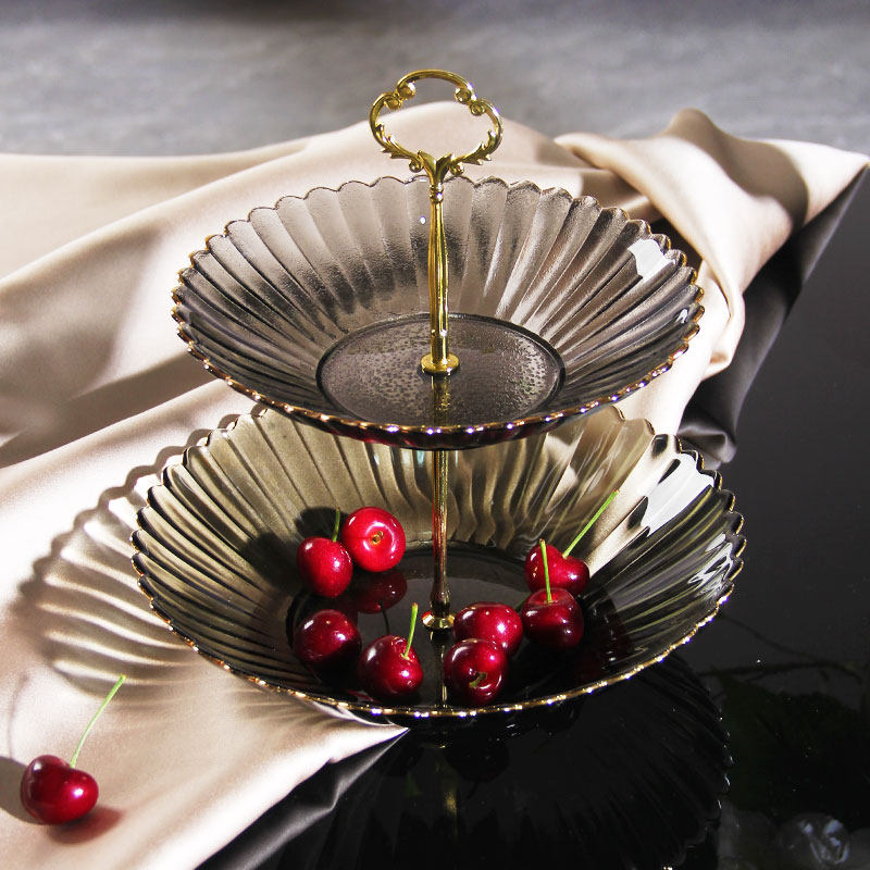 果盘高档轻奢双层玻璃糖果零食盘前台创意家用客厅茶几水果盘摆件,家居饰品,果盘/果篓,淘宝优惠券,粉丝福利购,淘宝优惠卷