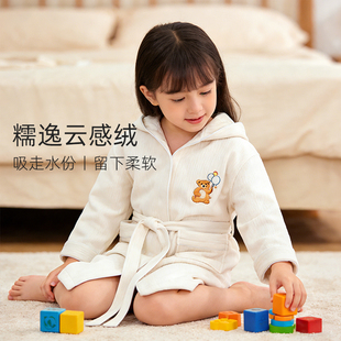 斯得福儿童冬季加厚浴袍女童男童吸水洗澡专用穿式浴袍女款带帽