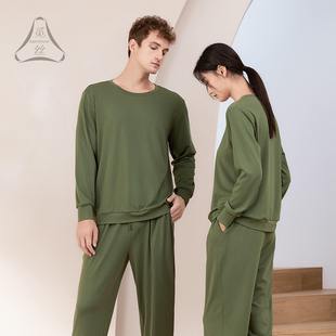 家居服套装 觅丝 束脚男秋冬季 情侣睡衣女春秋美雅碧长袖 裸感