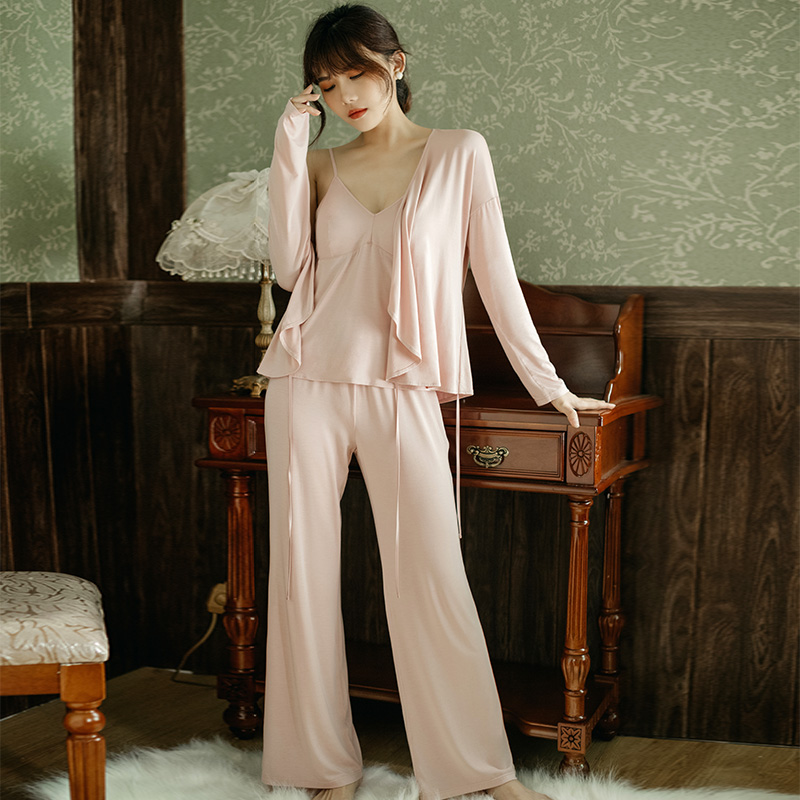 觅丝性感三件套带胸垫家居服