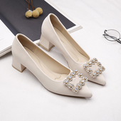 子配裙子百搭伴娘尖头高跟鞋 春秋工作职业女鞋 女2026新款 粗跟单鞋