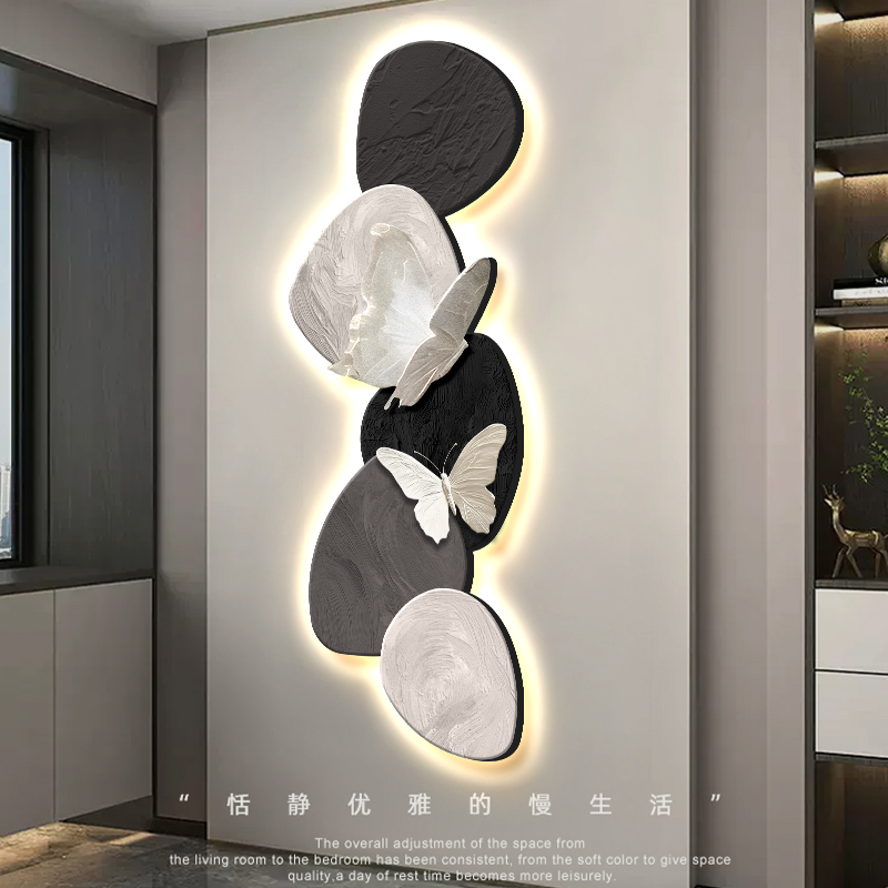 时来运转玄关装饰画蝴蝶入户门客厅走廊过道挂画高级感发光灯画图片