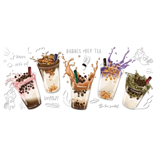 奶茶店冷饮店铺橱窗玻璃门装饰布置贴纸冰淇淋果汁咖啡店创意贴画