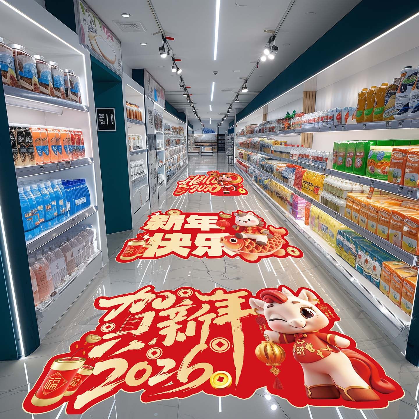 2026马年新年快乐装饰地面贴纸春节过年布置氛围场景地贴促销地贴,家居饰品,软装墙贴,淘宝优惠券,粉丝福利购,淘宝优惠卷