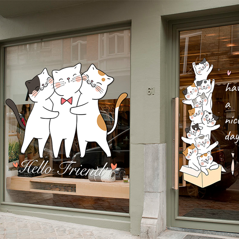 服装店玻璃门防撞贴纸家用客厅卧室卡通贴画宠物甜品店装饰静电贴图片