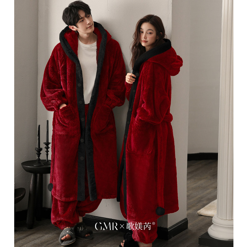 红色睡衣情侣款秋冬季加绒加厚珊瑚绒睡袍男女新婚结婚本命年套装,女士内衣/男士内衣/家居服,睡衣/家居服套装,淘宝优惠券,粉丝福利购,淘宝优惠卷