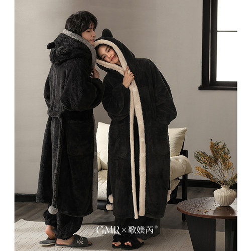 歌媄芮情侣厚绒睡袍居家外穿均可