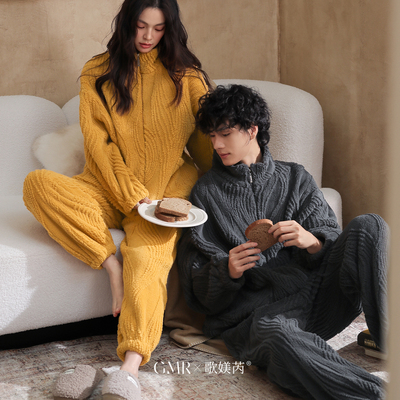 珊瑚绒睡衣情侣秋冬季加绒加厚