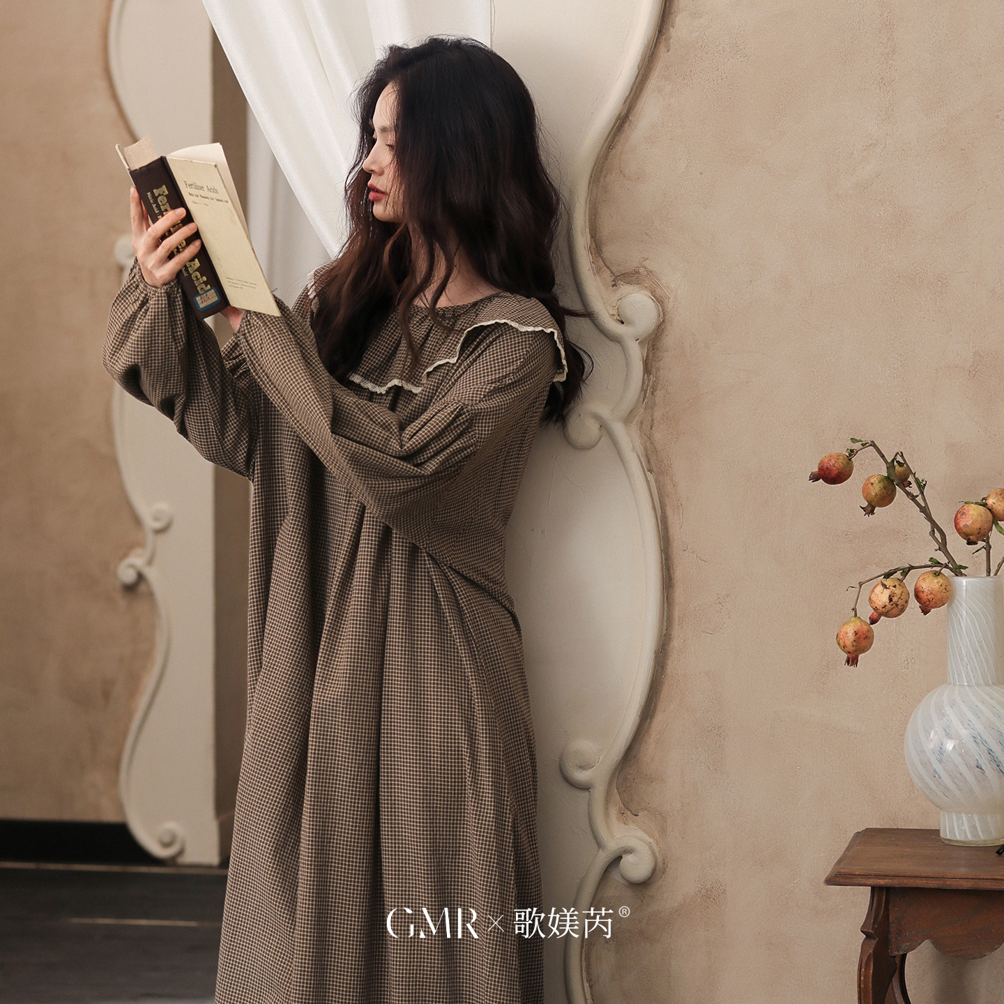 春秋睡裙女长袖纯棉磨毛甜美花边睡衣秋冬季中长款梭织家居服裙子