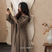 中长款 春秋睡裙女长袖 纯棉磨毛甜美花边睡衣秋冬季 梭织家居服裙子