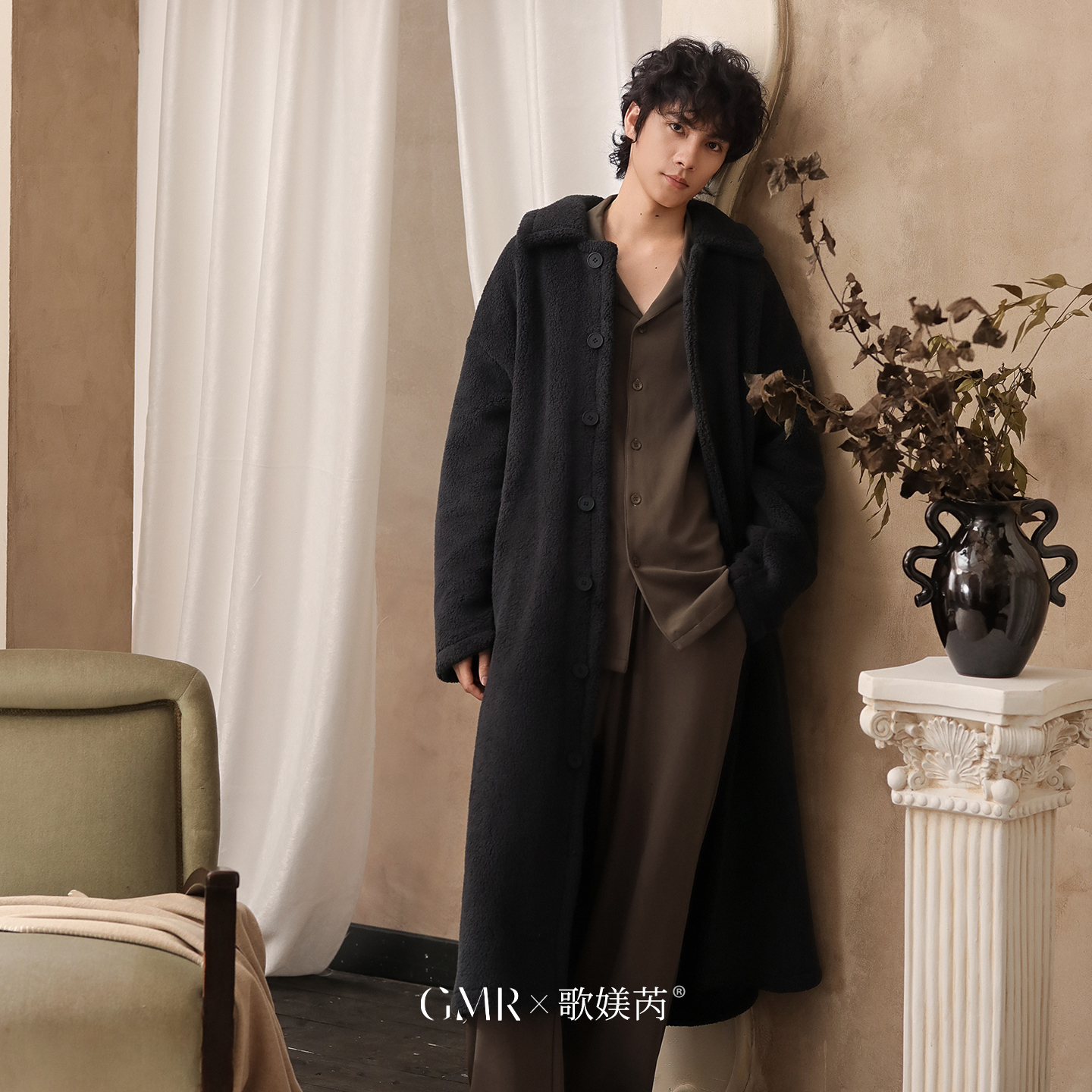 男士珊瑚绒保暖睡袍家居服