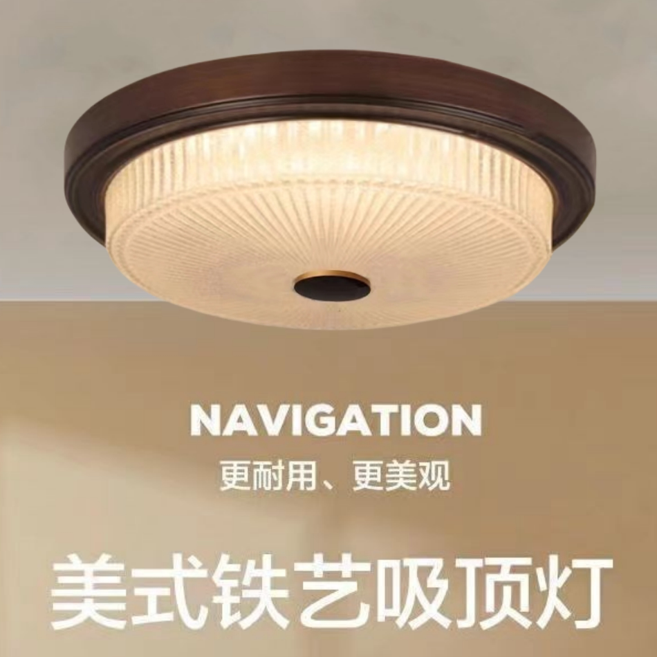 美式吸顶灯卧室灯圆形led阳台灯过道灯具欧式简约复古玄关灯客厅