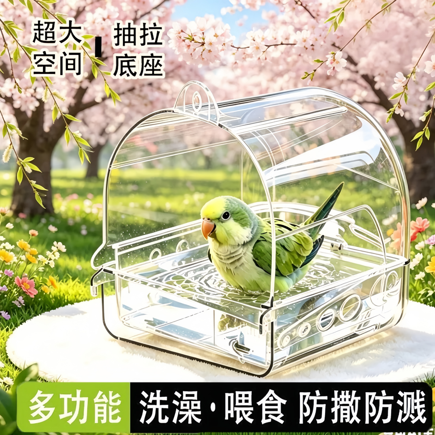 鹦鹉洗澡盆鸟用浴室防逃逸防洒盆