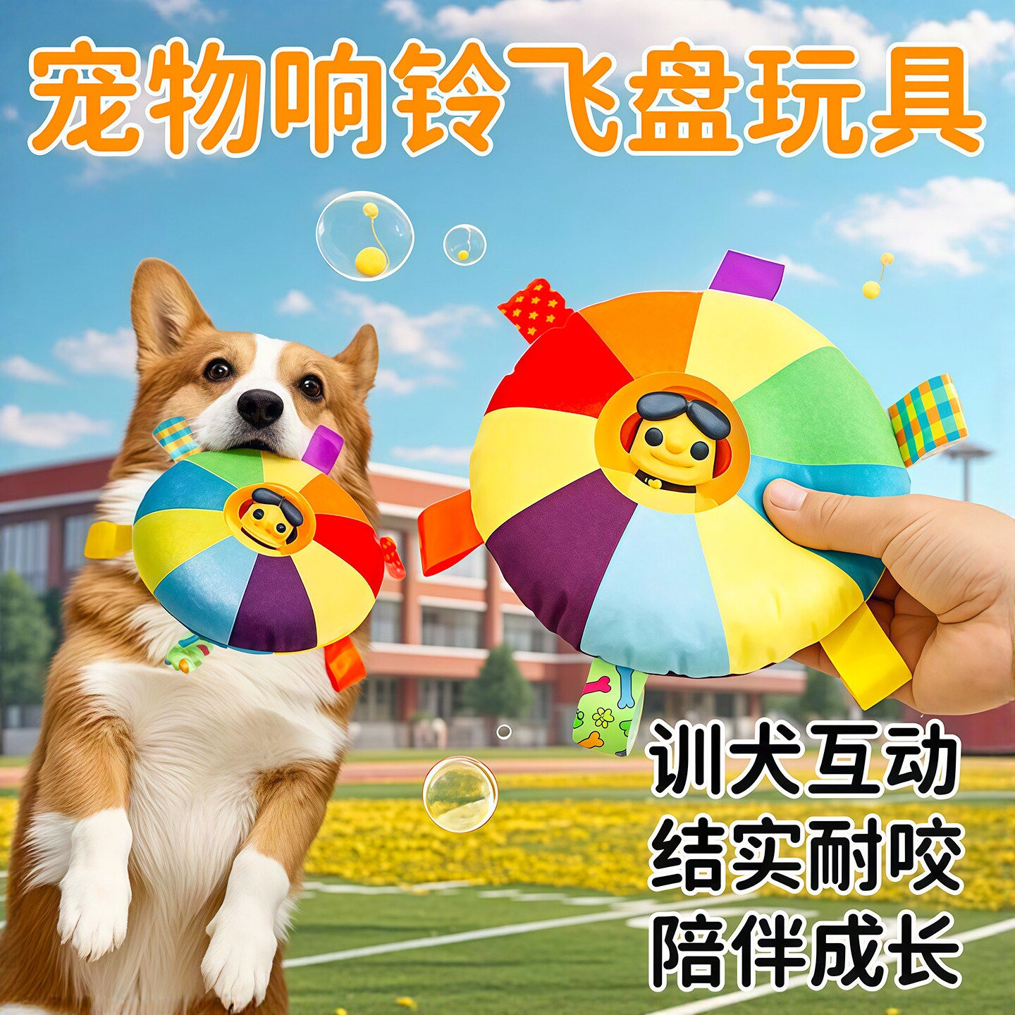 宠物发声毛绒飞盘球状互动性玩具狗狗磨牙耐咬多宠通用宠物训练盘