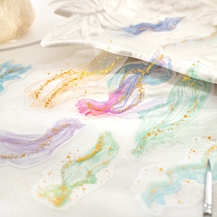 轻纱鎏金系列PET防水贴纸包10张入 饰造景贴画 梦幻飘逸纱带手帐装