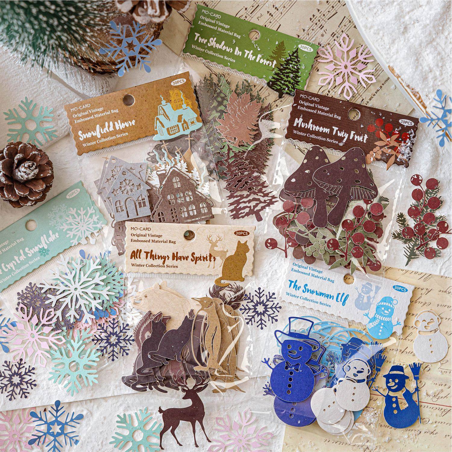 冬日拾物集系列镂空材料包 复古压花素材手工diy痛包手账造景装饰