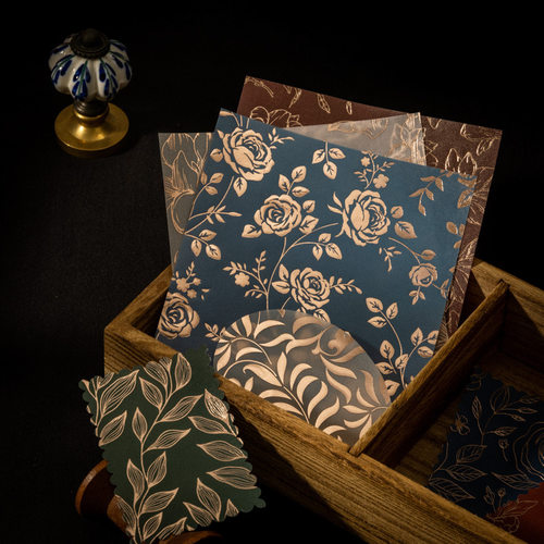 金缕花影系列烫金硫酸纸素材 花卉主题diy手帐痛包背景打底装饰纸