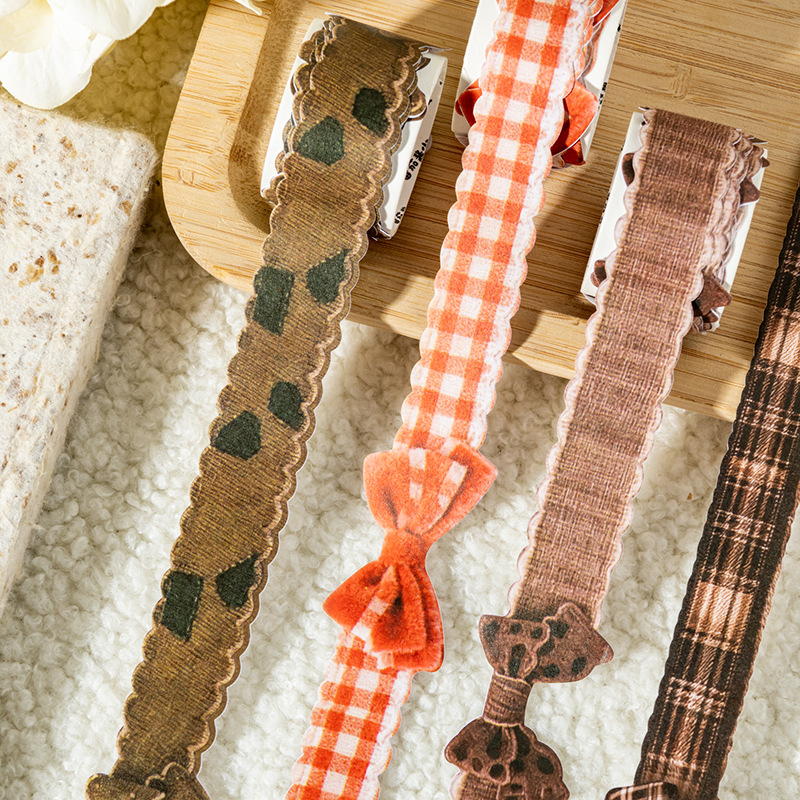 织艺雅趣系列异形模切胶带 格纹蝴蝶结图案女孩手账diy装饰拼贴画