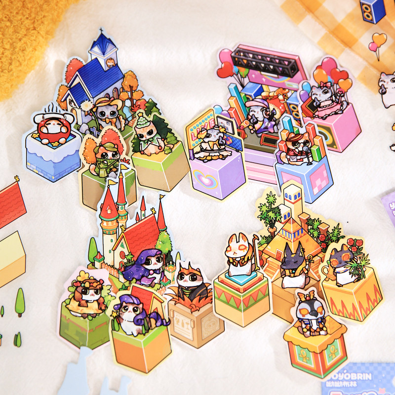 清仓 魔方空间系列收纳造景贴纸 3D立体趣味猫咪小屋手帐装饰贴画