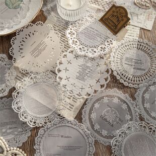 10张双材质贴纸 蕾丝诗行复古镂空素材手账痛包diy打底装饰拼贴画
