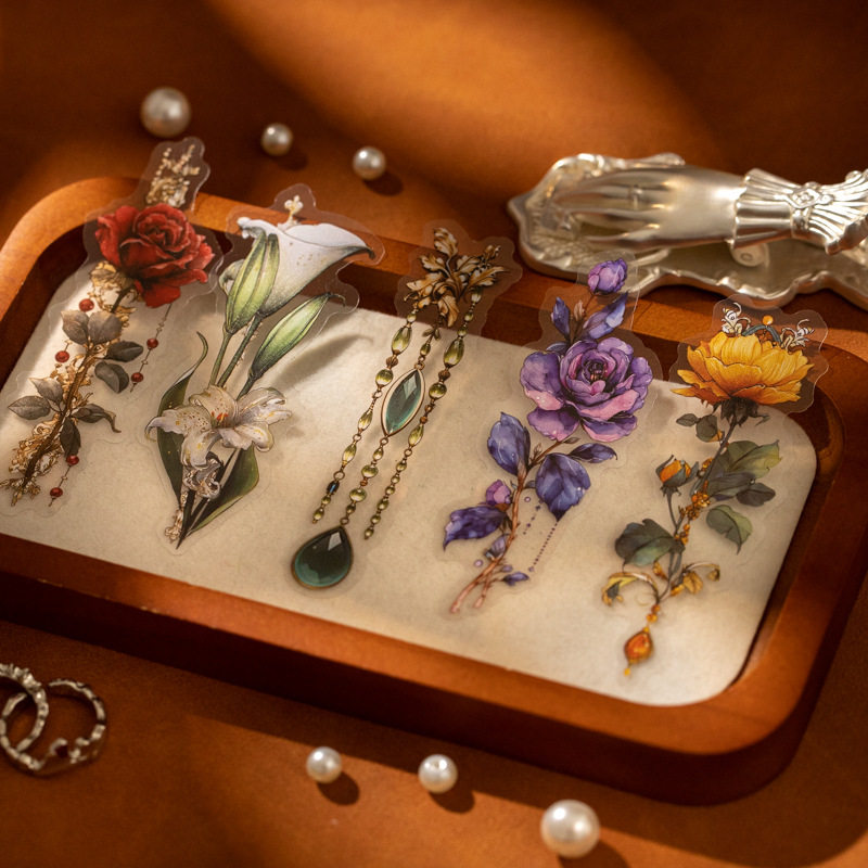 花艺珠饰系列防水长条PET贴纸包  复古花卉手帐素材diy装饰拼贴画,文具电教/文化用品/商务用品,贴纸/立体贴纸,淘宝优惠券,粉丝福利购,淘宝优惠卷