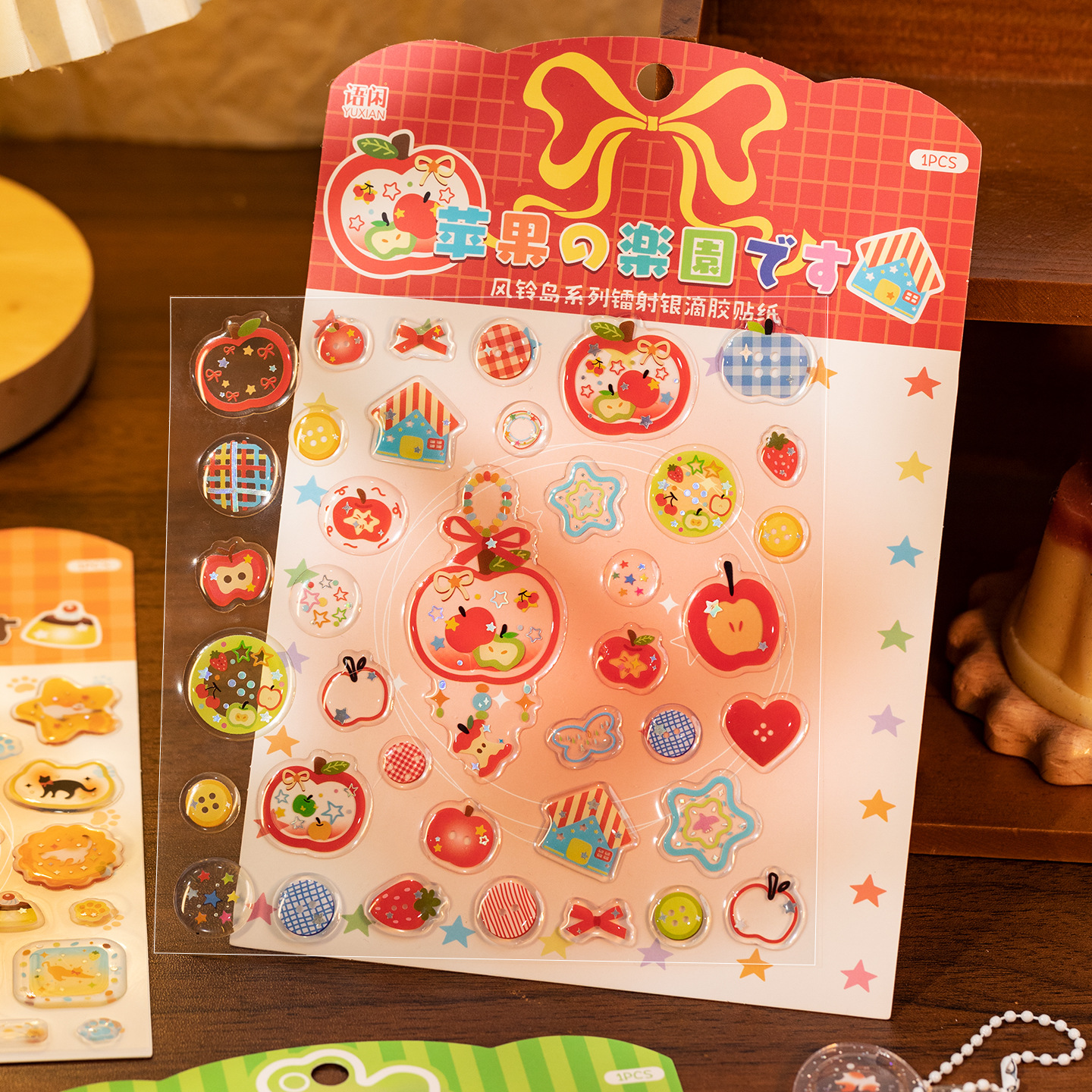 风铃岛系列镭射银滴胶贴纸 创意立体图案diy挂件手帐手机壳装饰贴