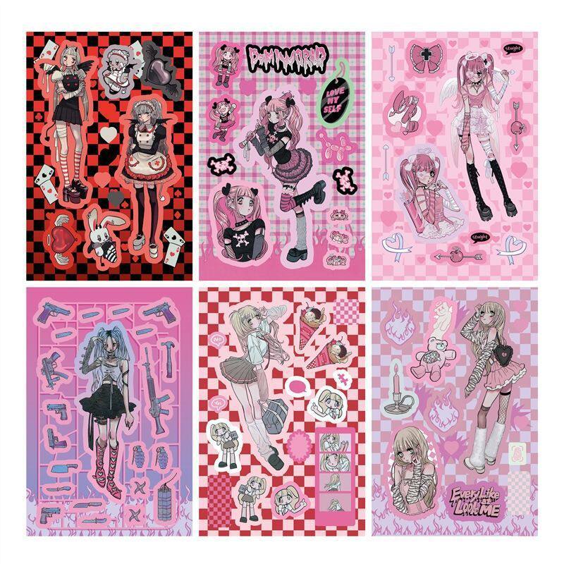domi平替女孩哑光咕卡贴纸 卡通动漫美少女人物手帐装饰素材贴画