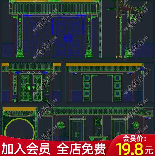 明清古典中式CAD施工图图库模块大门背景墙佛龛玄关景观园艺茶室