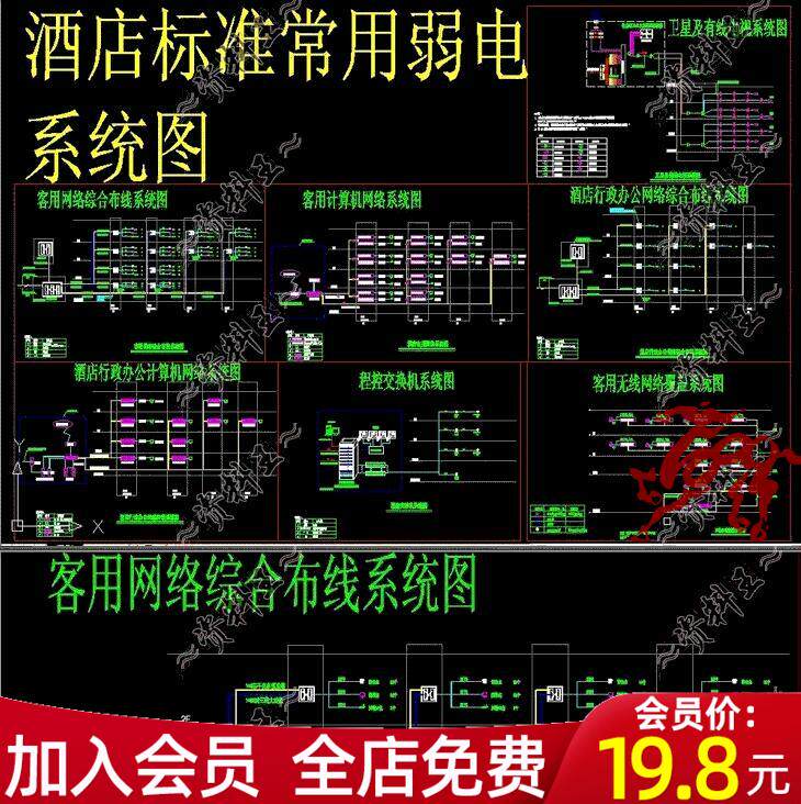 酒店宾馆民宿弱电智能化CAD施工图客用网络综合布线无线网系统图