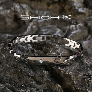 shiohk钛钢手镯莫桑蓝钻男生款轻奢小众高级感手环礼品