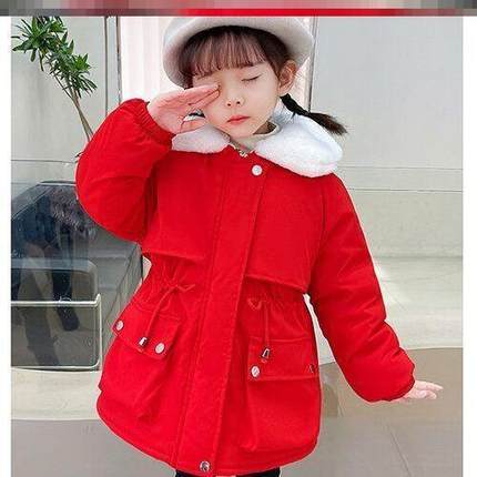 女童外套冬装2024新款儿童派克服女宝宝加绒加厚中长款棉衣洋气潮