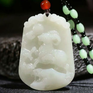 天然新疆和田玉白玉天乙贵人十二生肖生肖羊属羊吉祥物挂件
