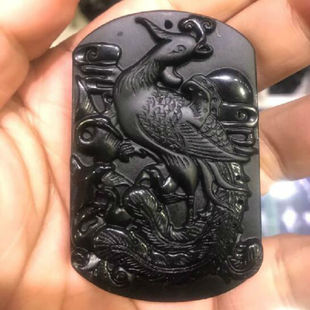 天然黑曜石浴火凤凰朱雀吊坠转运护身有凤来仪丹朝阳项链