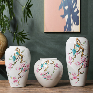 玉兰花专用花瓶景德镇陶瓷花瓶奶油风玉兰花高颜值水养水培白色花