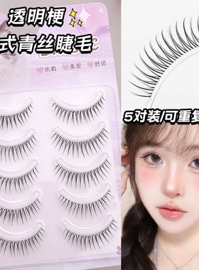 韩式女团青丝细透明梗假睫毛一片式5对装小恶魔新娘装整条眼睫毛