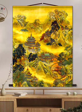 蓬莱仙境亭台楼阁挂画佛道仙堂口中堂画玄关挂画墙壁画卷轴挂图