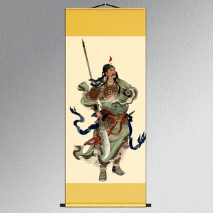 关公人物画像忠义千秋图 伽蓝菩萨关羽卷轴挂画 复古人物装饰字画