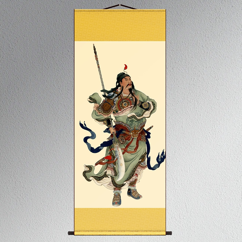 关公人物画像忠义千秋图 伽蓝菩萨关羽卷轴挂画 复古人物装饰字画