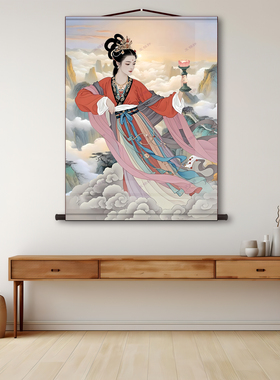华山三圣母画像华岳三娘宝莲灯人物玄关挂画书房客厅装饰卷轴画