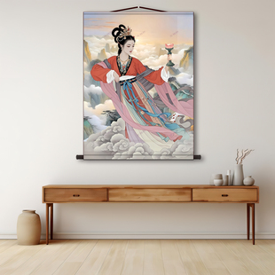 华山三圣母画像华岳三娘宝莲灯人物玄关挂画书房客厅装饰卷轴画