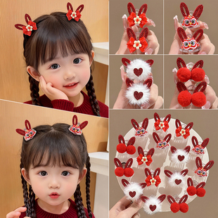 儿童新年小抓夹公主头发夹红色喜庆刘海夹马年拜年头饰本命年发卡