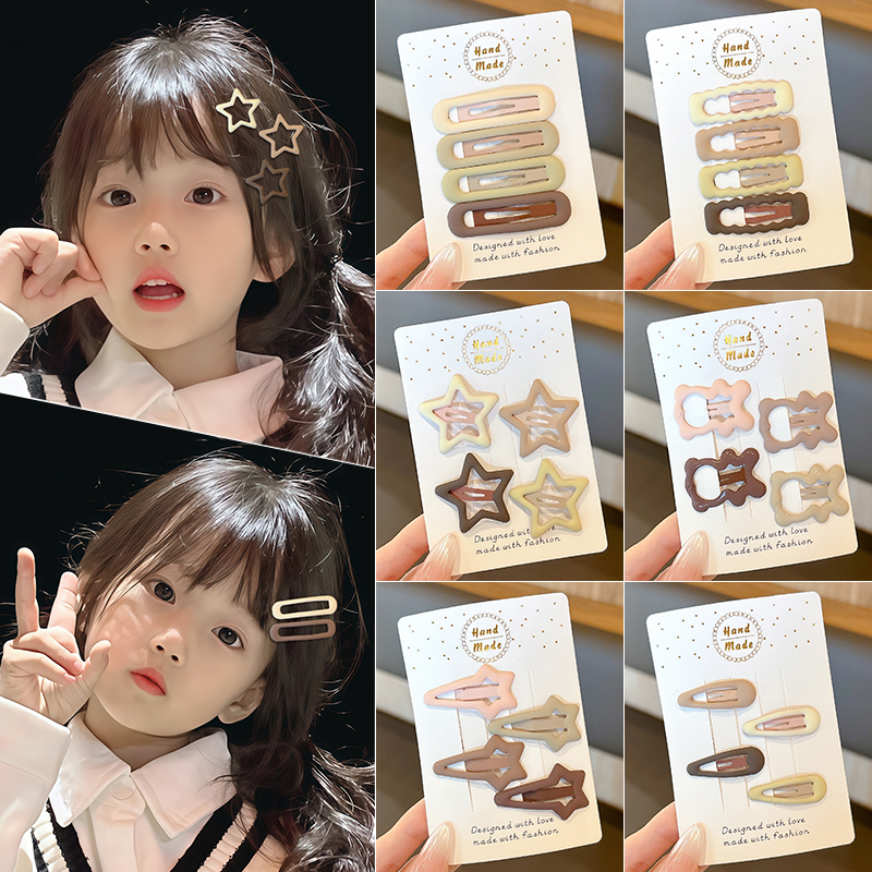 美拉德咖色儿童发夹小女孩侧边