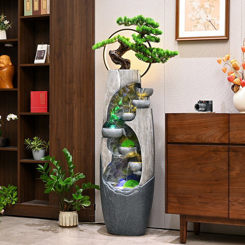 新中式假山喷泉客厅电视柜旁落地循环流水摆件办公室玄关水景装饰,家居饰品,流水摆件,淘宝优惠券,粉丝福利购,淘宝优惠卷