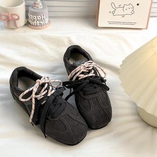 古复拼色训女52德02秋冬季新款百搭休闲单鞋双系鞋带阿甘鞋板鞋